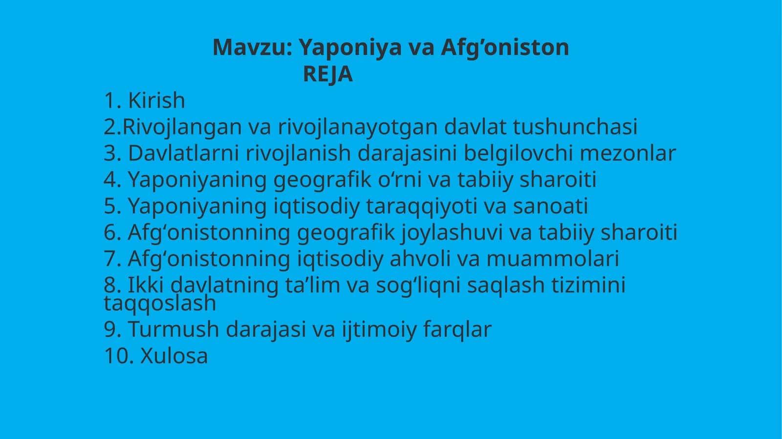 Yaponiya va Afg’oniston 1