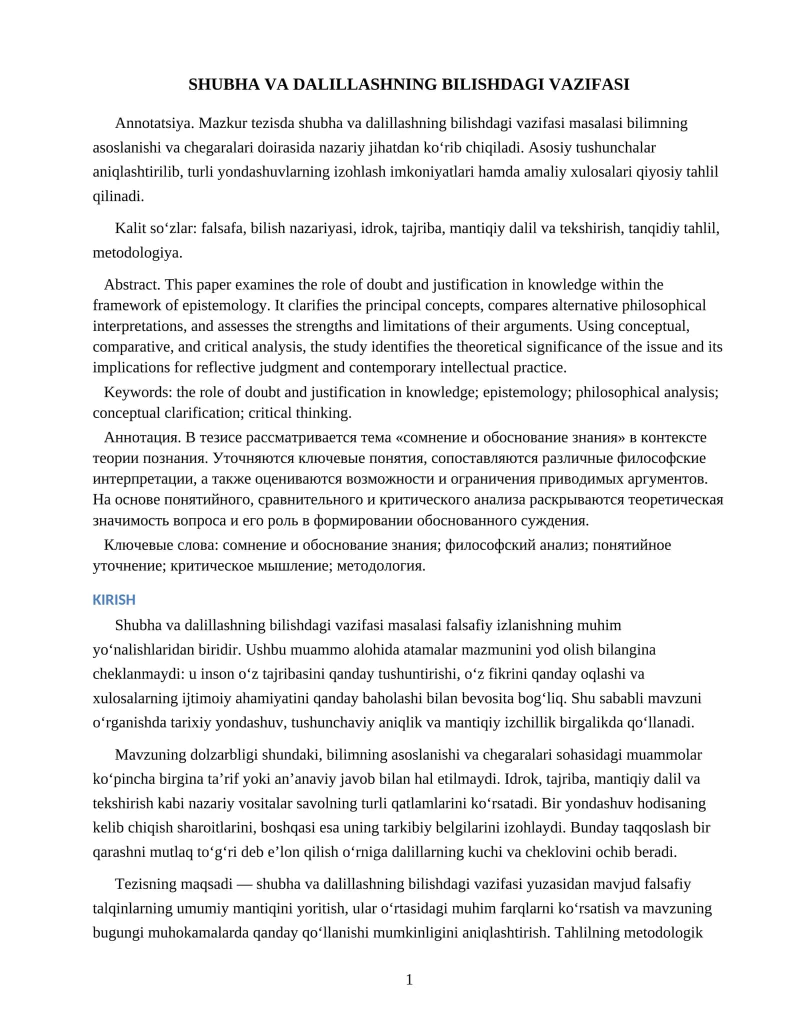 SHUBHA VA DALILLASHNING BILISHDAGI VAZIFASI 1
