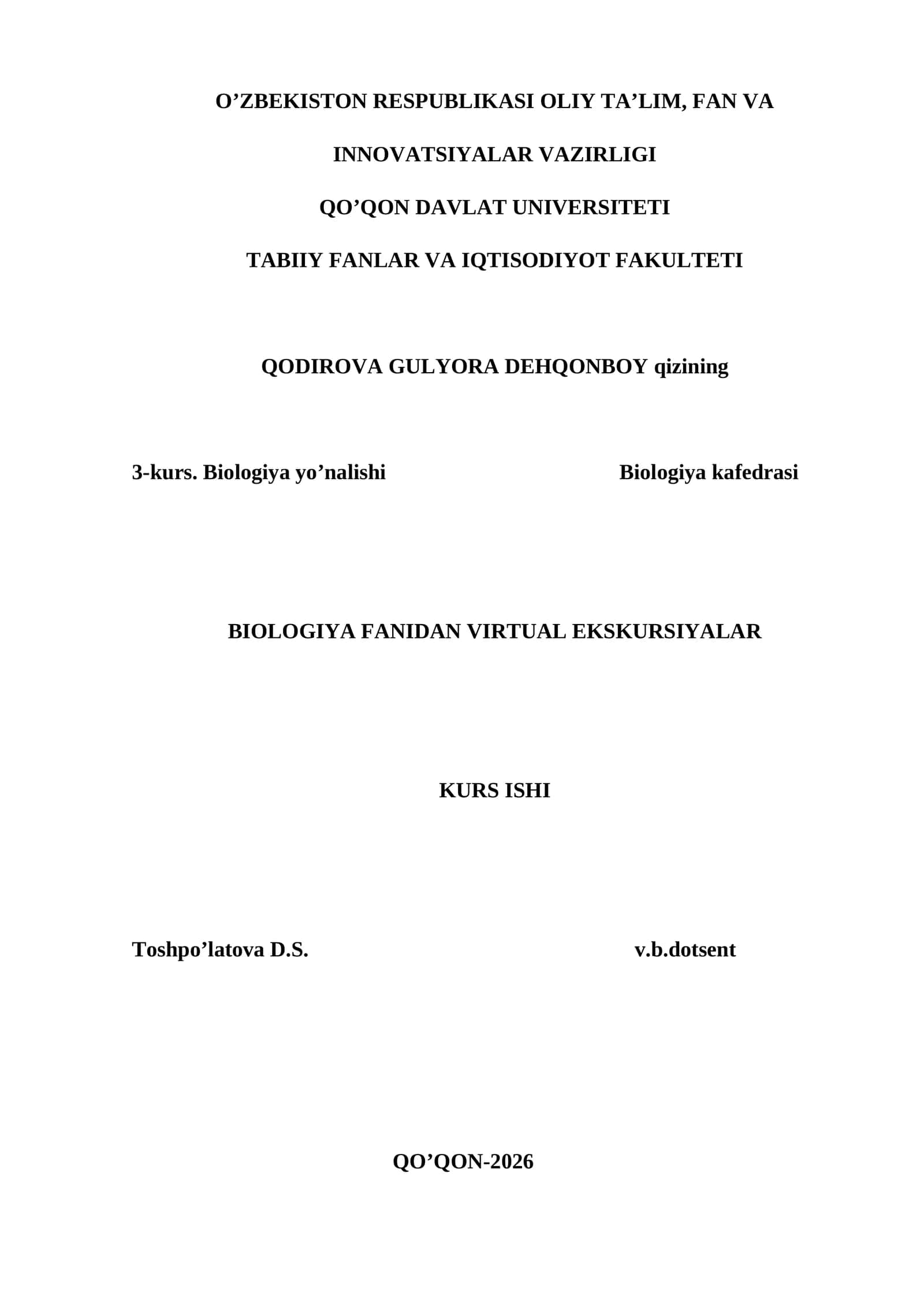 BIOLOGIYA FANIDAN VIRTUAL EKSKURSIYALAR KURS ISHI 1