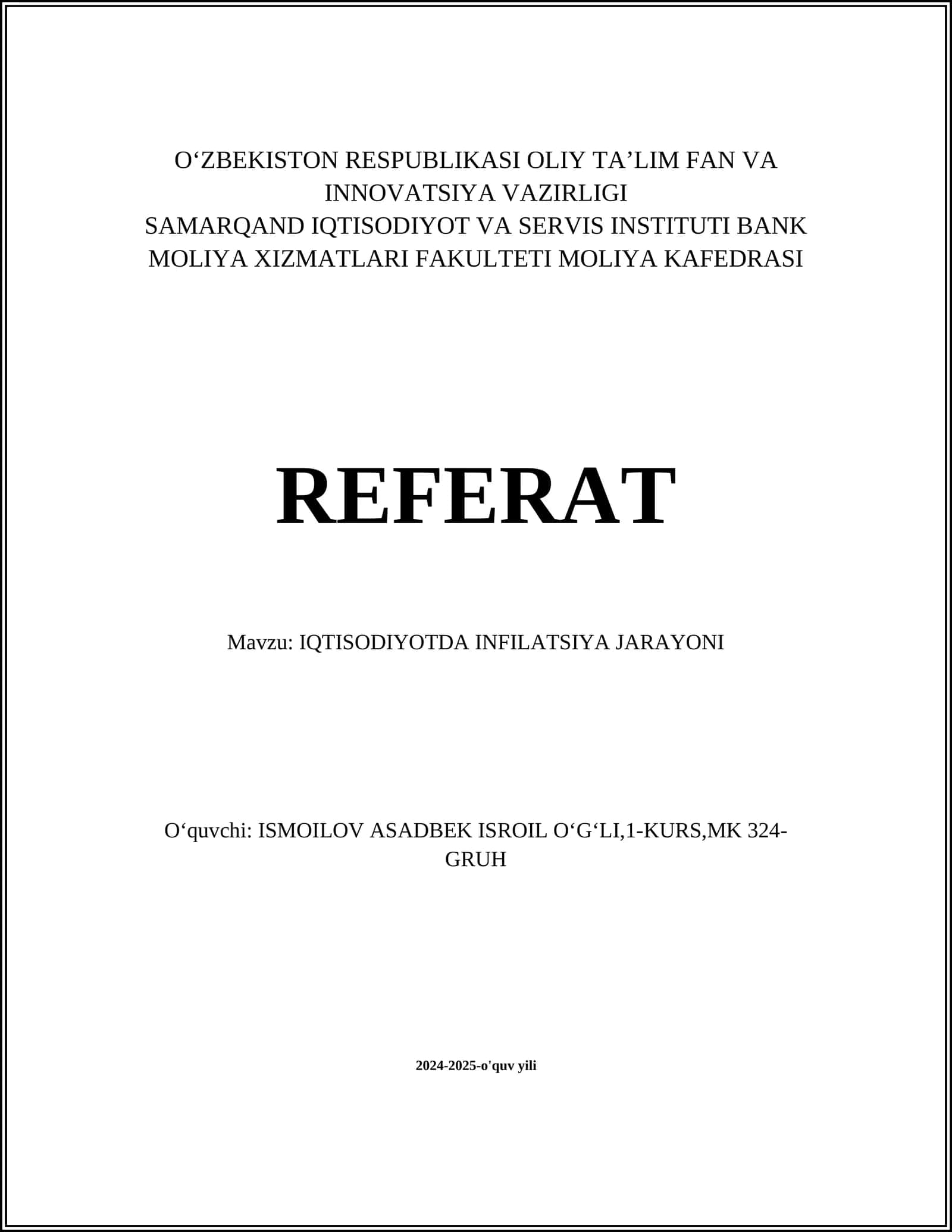IQTISODIYOTDA INFILATSIYA JARAYONI 1