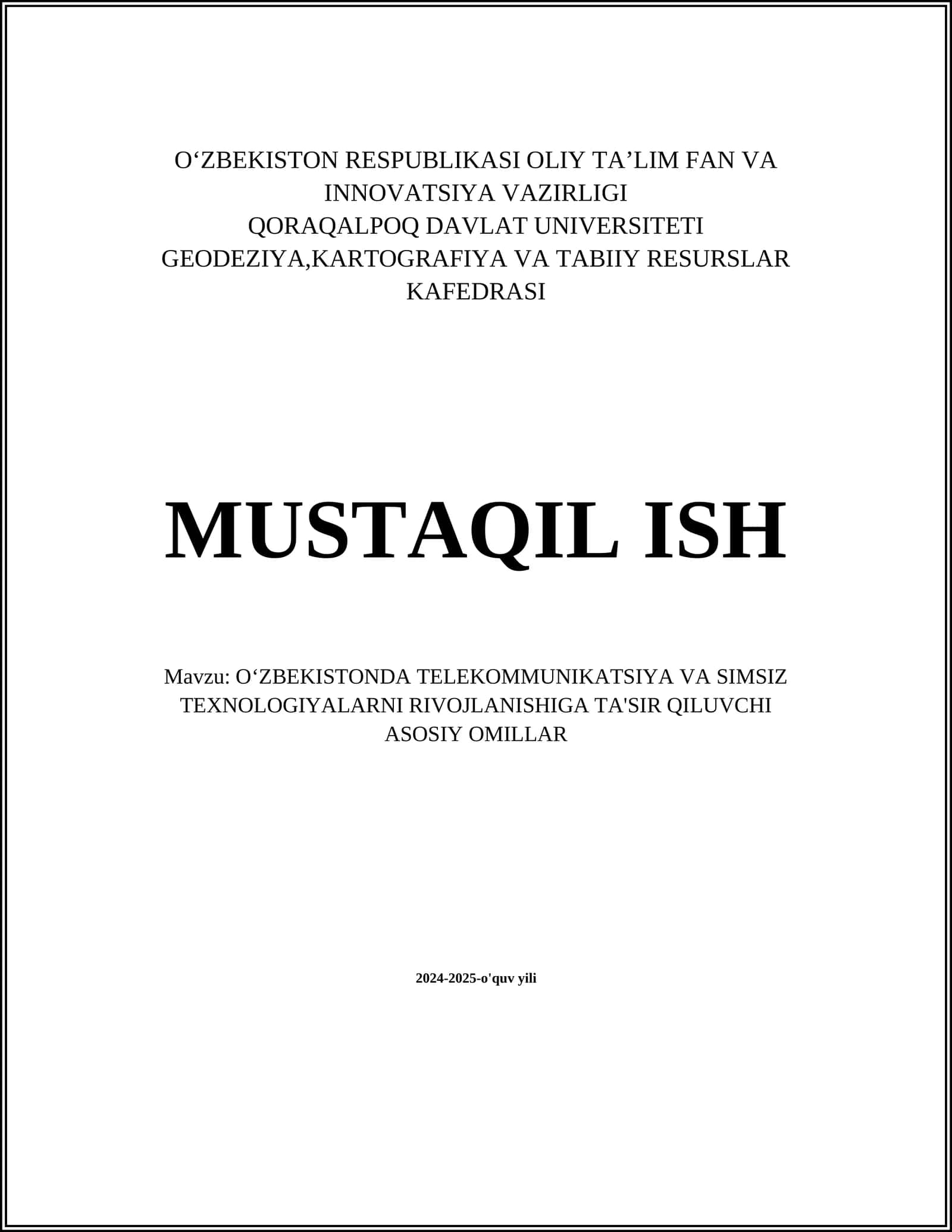 OʻZBEKISTONDA TELEKOMMUNIKATSIYA VA SIMSIZ TEXNOLOGIYALARNI RIVOJLANISHIGA TA'SIR QILUVCHI ASOSIY OMILLAR 1