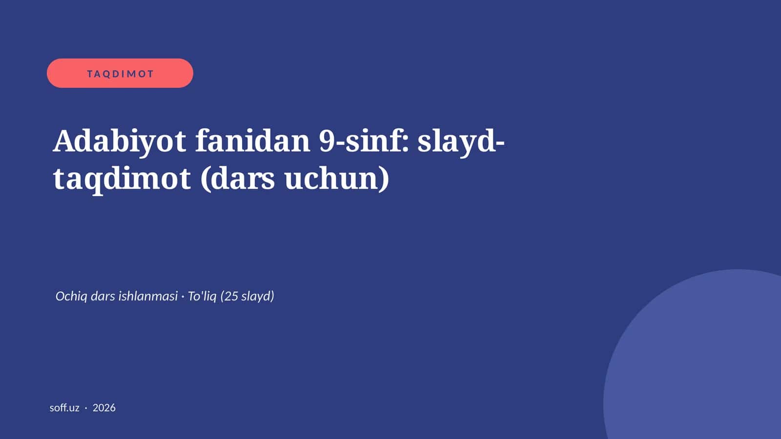 Adabiyot fanidan 9-sinf: slayd-taqdimot (dars uchun) 1