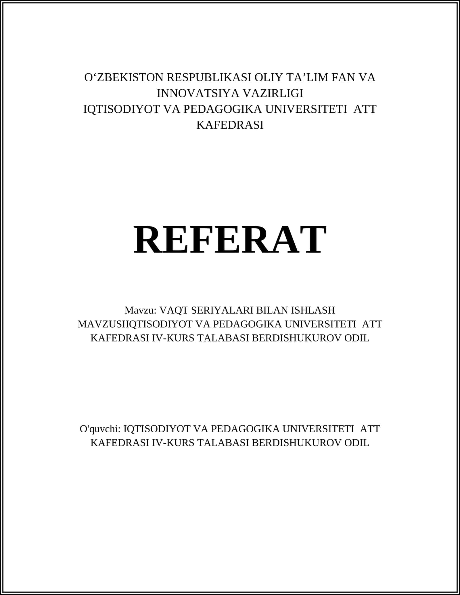 VAQT SERIYALARI BILAN ISHLASH MAVZUSI 1