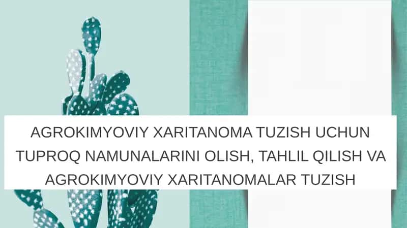 AGROKIMYOVIY XARITANOMA TUZISH UCHUN TUPROQ NAMUNALARINI OLISH, TAHLIL QILISH VA AGROKIMYOVIY XARITANOMALAR TUZISH 1