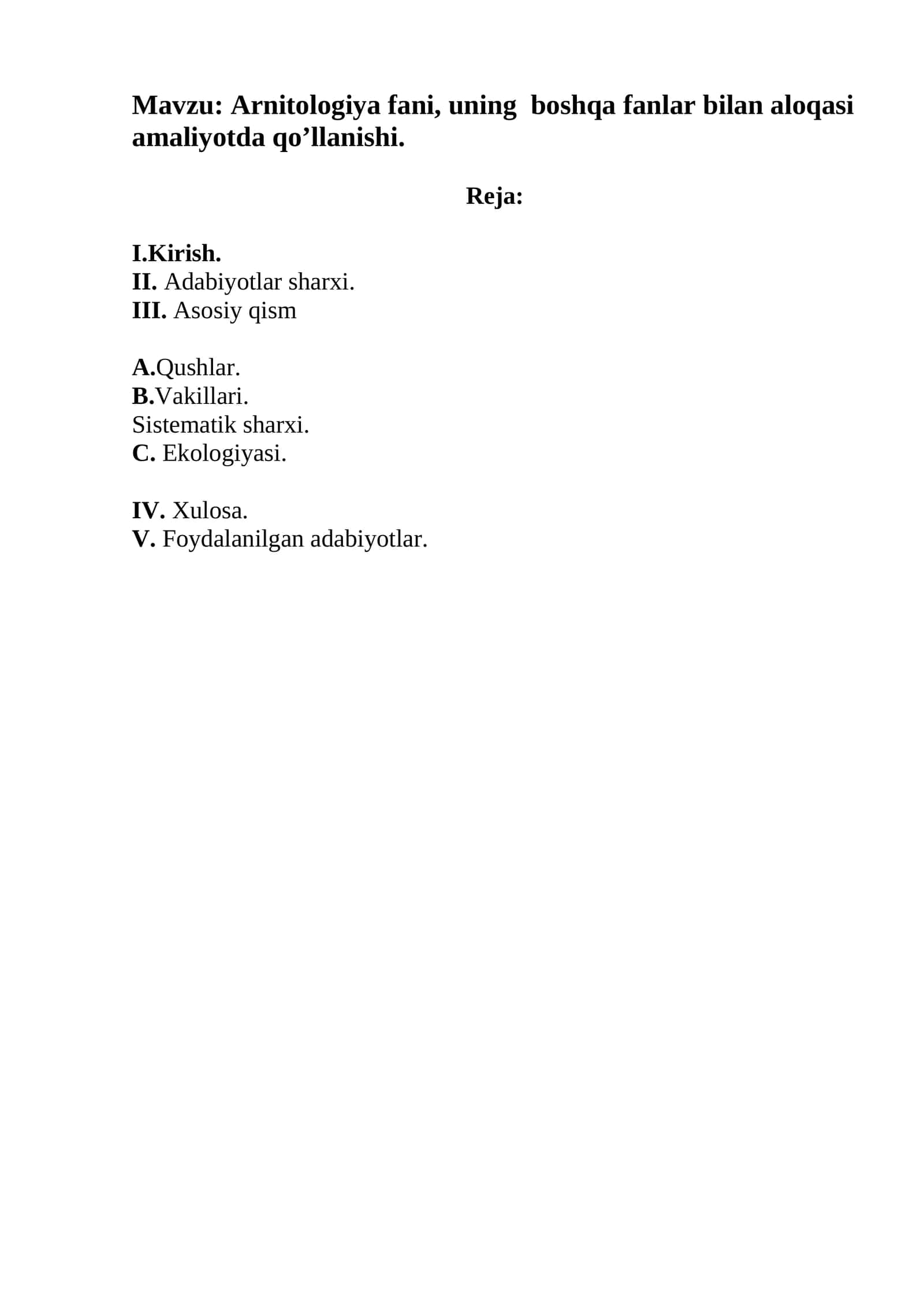 Arnitologiya fani, uning boshqa fanlar bilan aloqasi amaliyotda qo’llanishi 1
