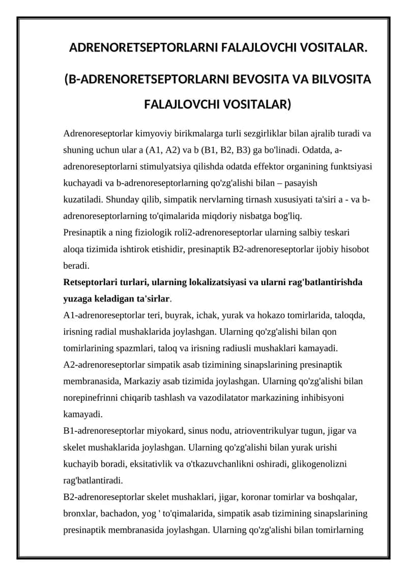ADRENORETSEPTORLARNI FALAJLOVCHI VOSITALAR 1
