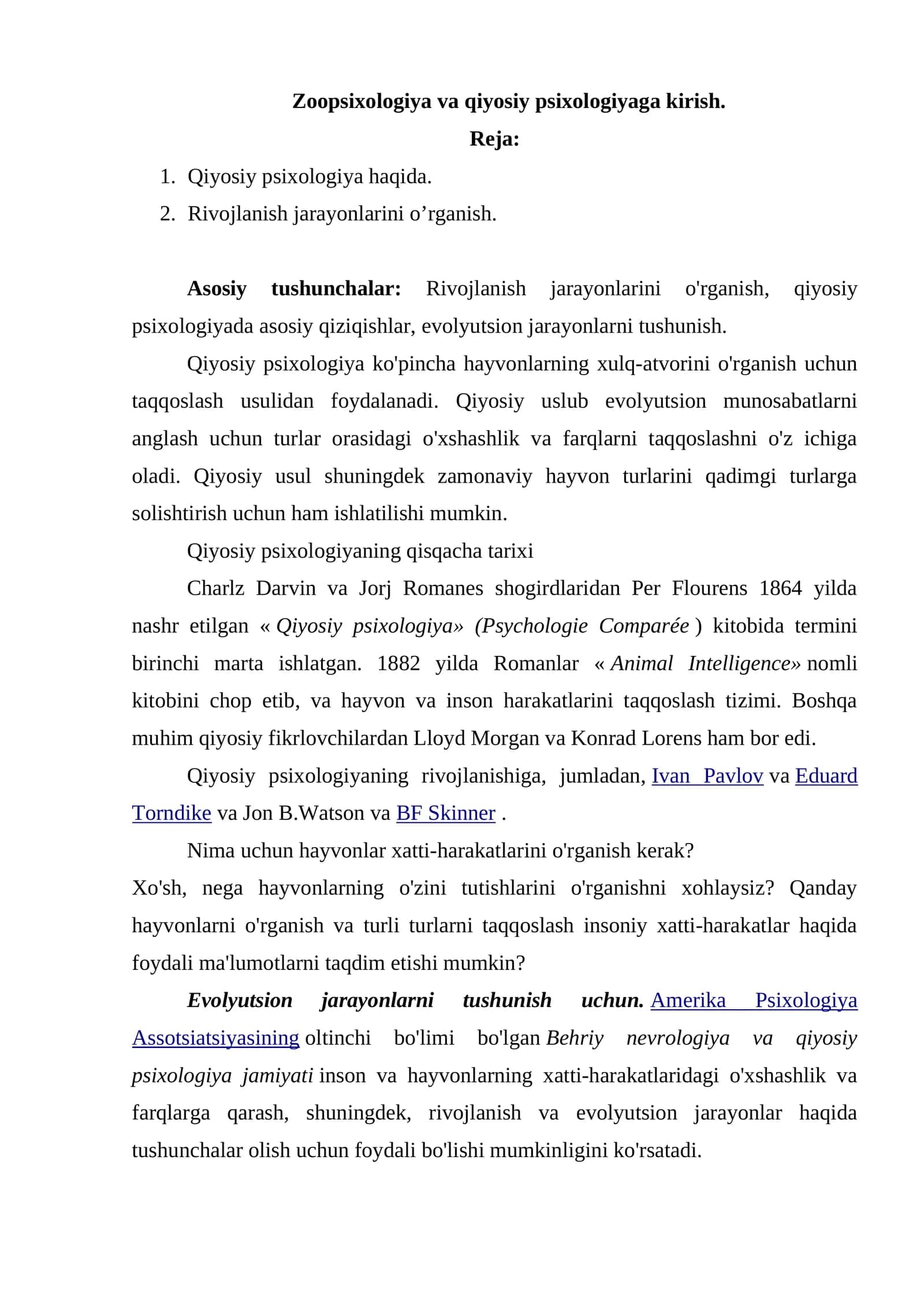 Zoopsixologiya va qiyosiy psixologiyaga kirish 1