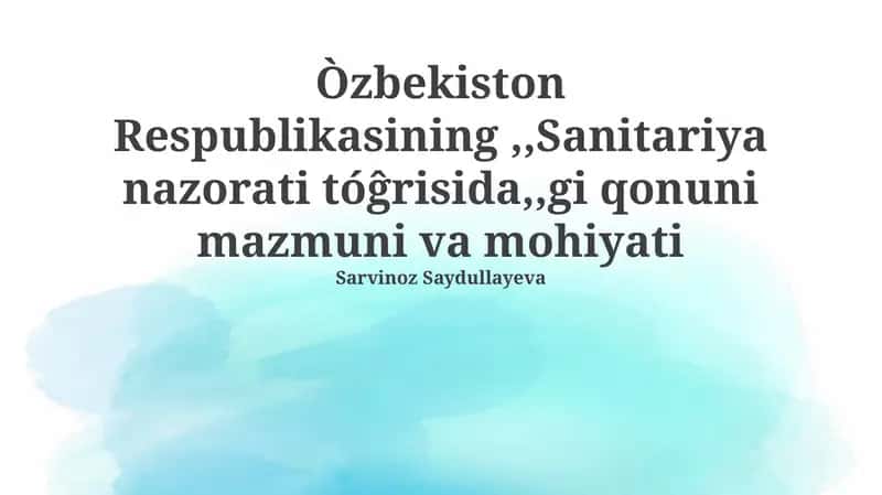 Sanitariya nazorati tóĝrisida 1