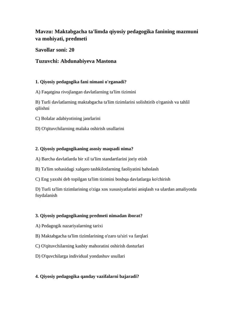 Maktabgacha ta'limda qiyosiy pedagogika 1