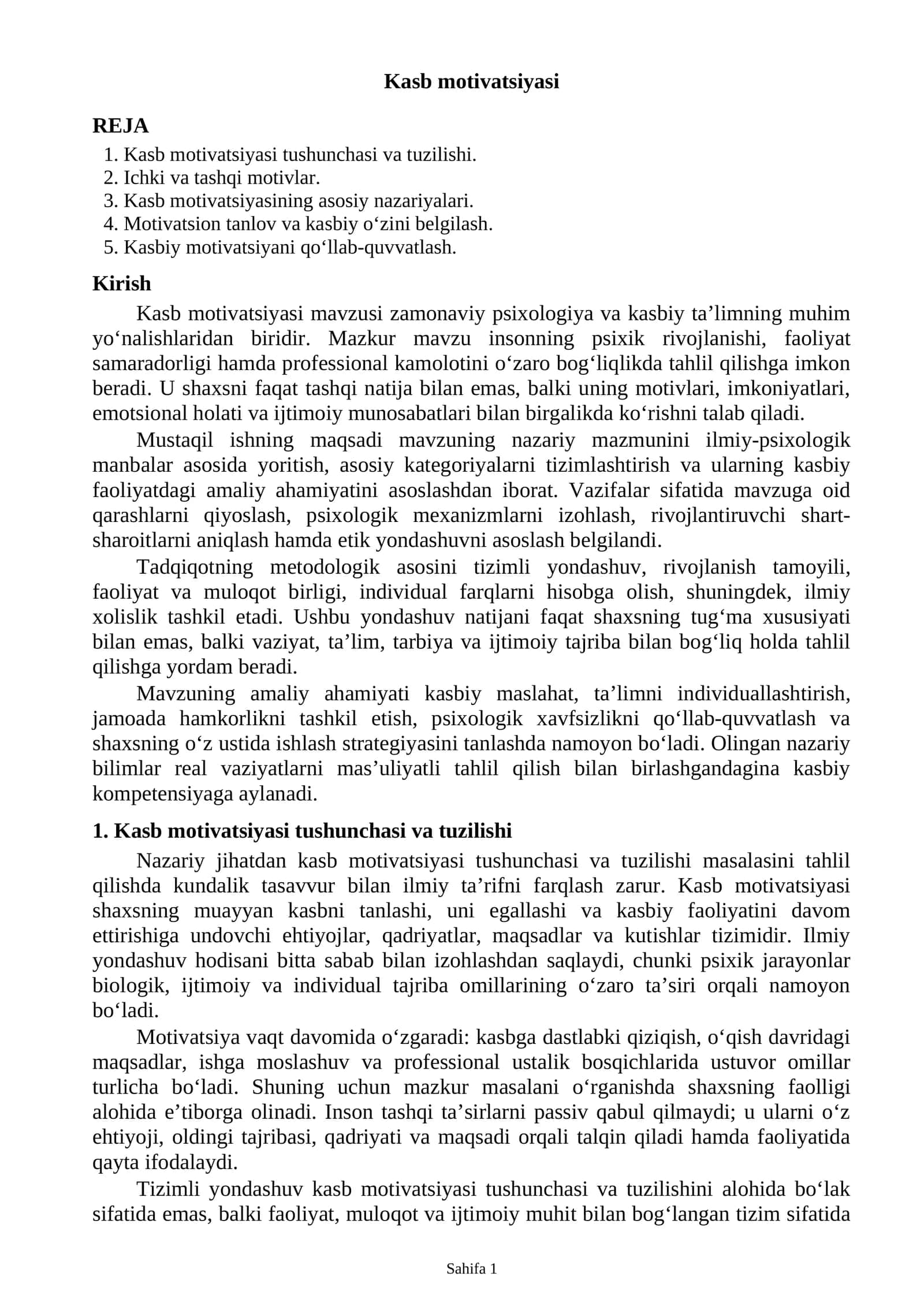 Kasb motivatsiyasi 1