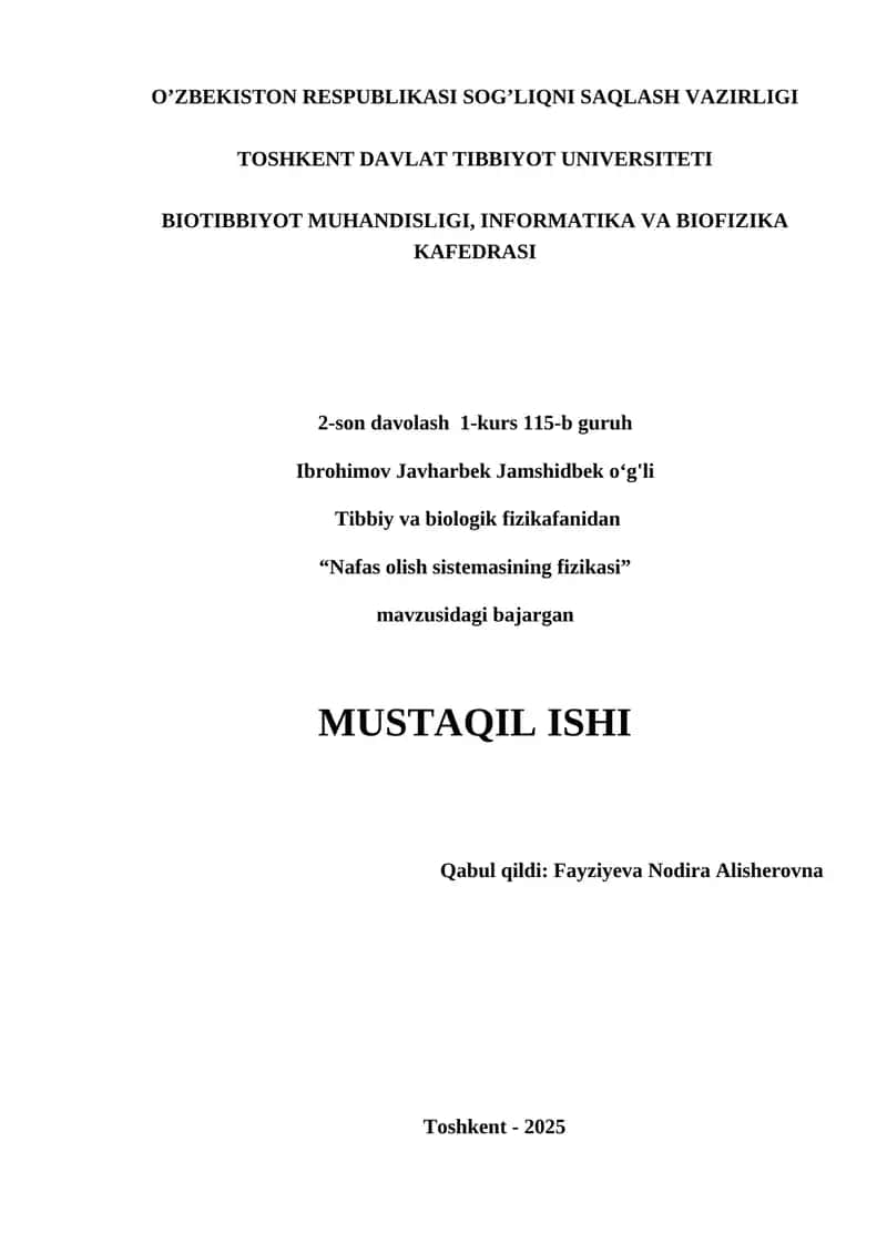 Nafas olish sistemasining fizikasi 1