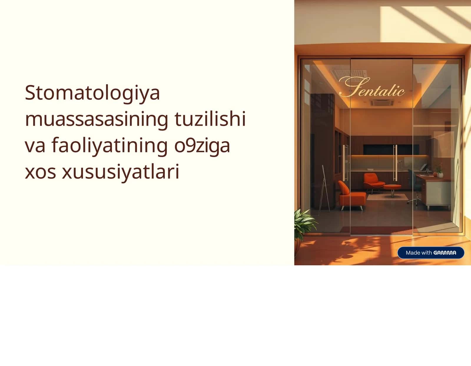 Stomatologiyamuassasasiningtuzilishivafaoliyatiningo9zigaxosxususiyatlari 1