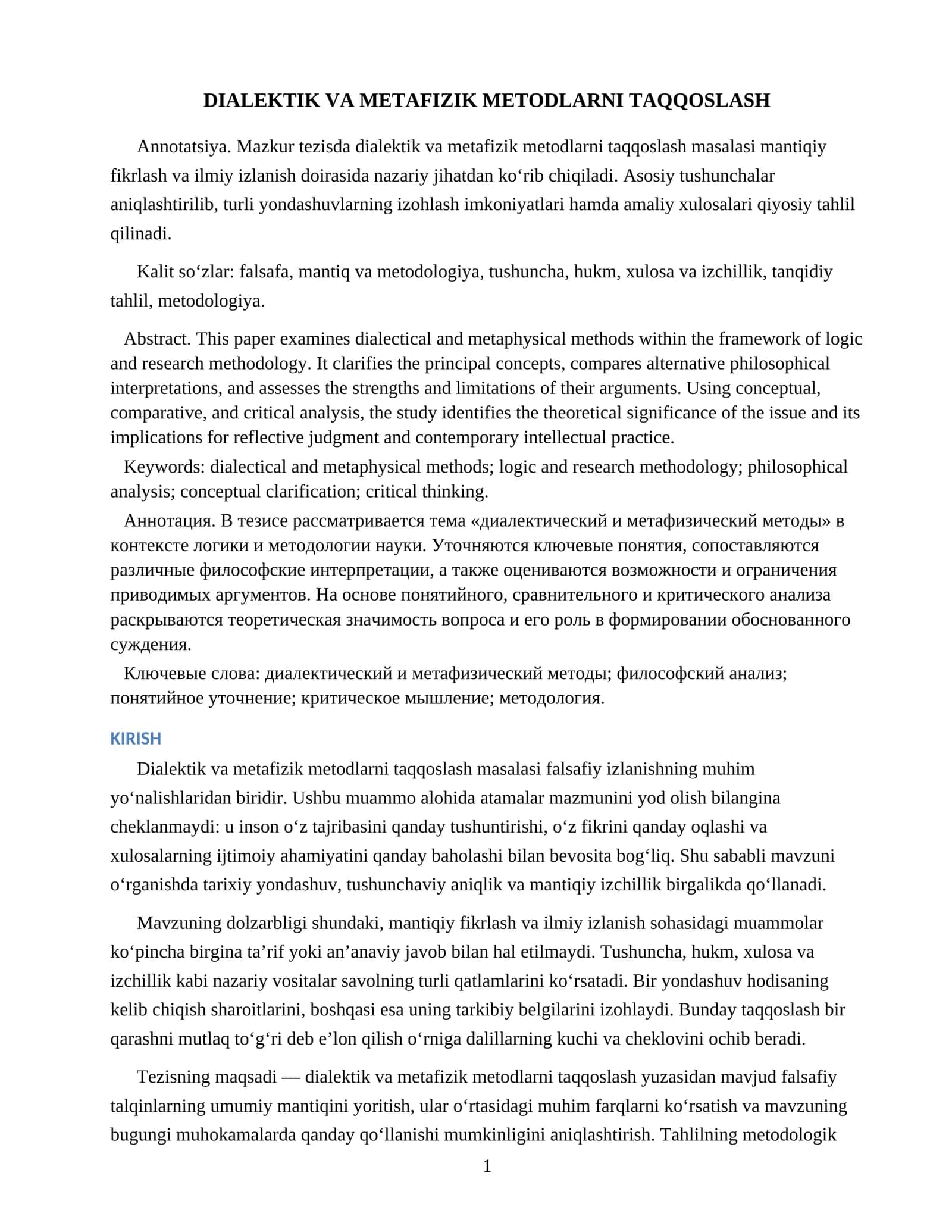 DIALEKTIK VA METAFIZIK METODLARNI TAQQOSLASH 1