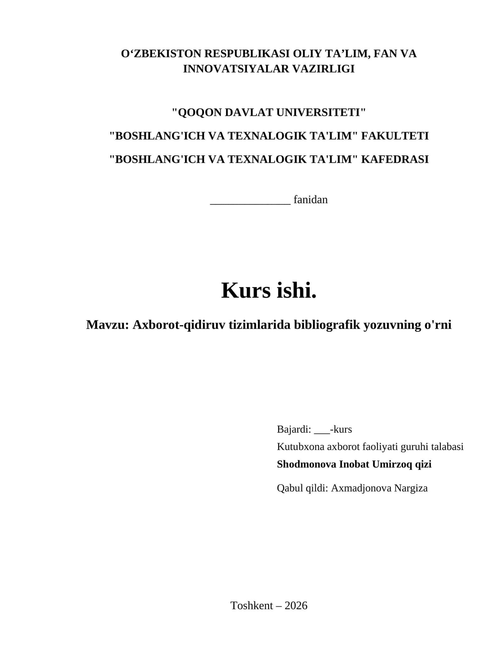 Axborot-qidiruv tizimlarida bibliografik yozuvning o'rni 1