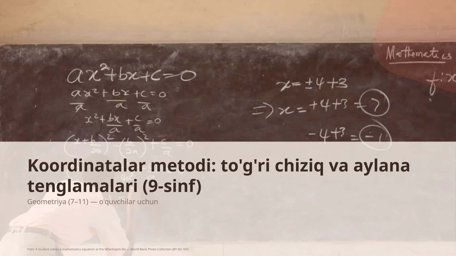Koordinatalar metodi: to'g'ri chiziq va aylana tenglamalari (9-sinf) 1