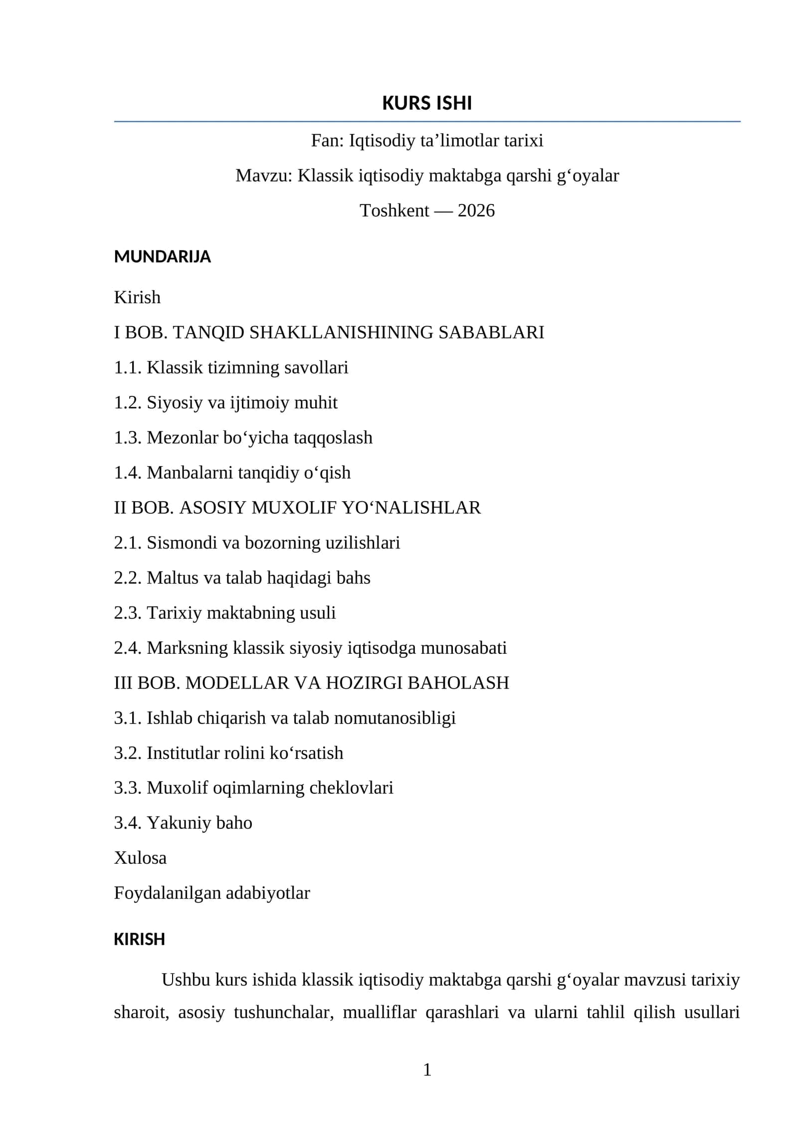 Klassik iqtisodiy maktabga qarshi g‘oyalar 1