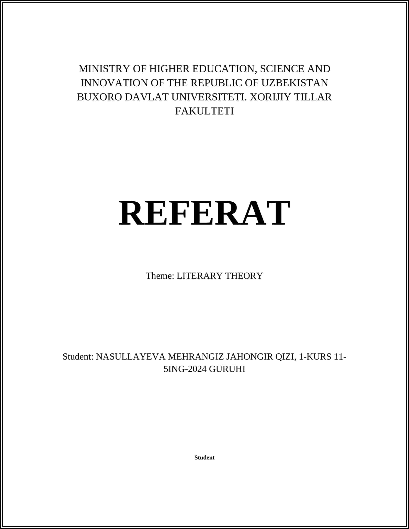 Theme: LITERARY THEORY 1