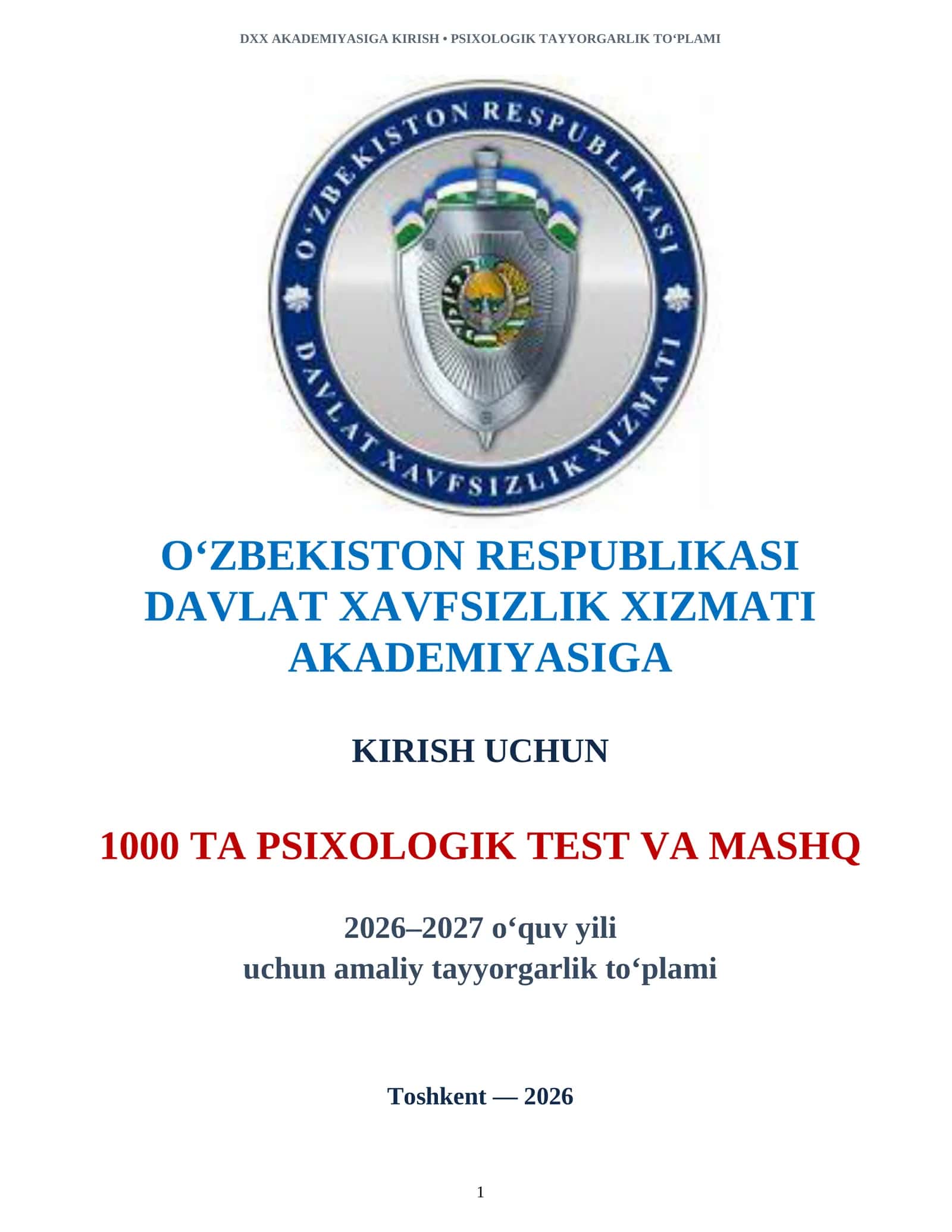 DXX AKADEMIYASIGA KIRISH 1000 TA PSIXOLOGIK TESTLAR TAYYORGARLIK TO‘PLAMI 2026-2027 1