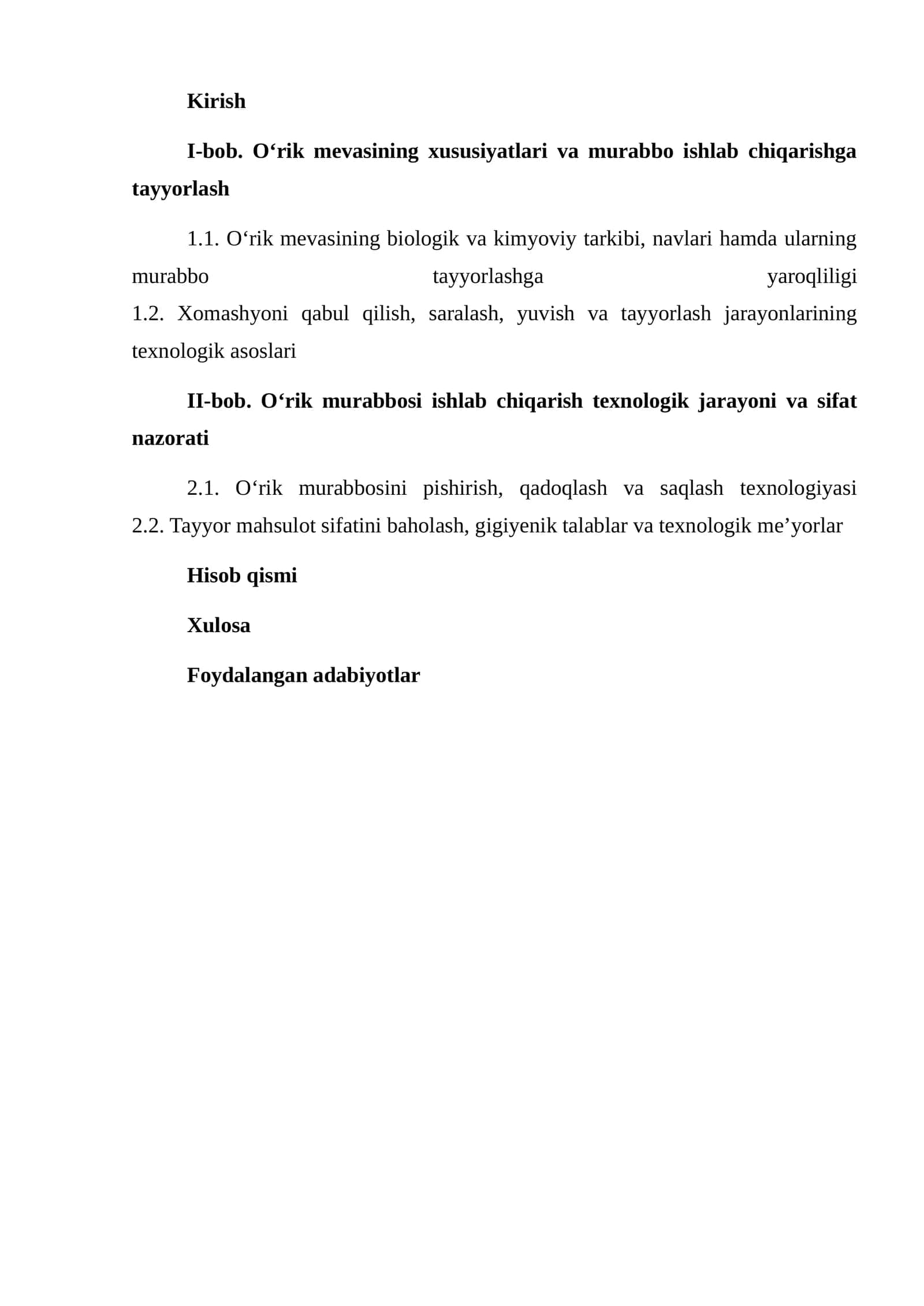 O‘rik mevasining xususiyatlari va murabbo ishlab chiqarishga tayyorlash 1