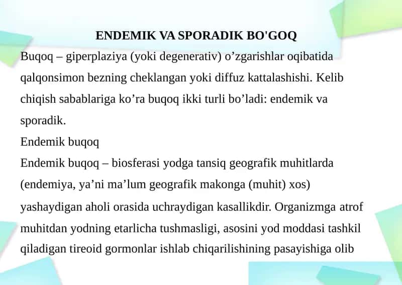 Endemik va sporadik bo'goq 1