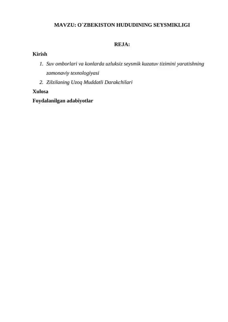 O`ZBEKISTON HUDUDINING SEYSMIKLIGI 1