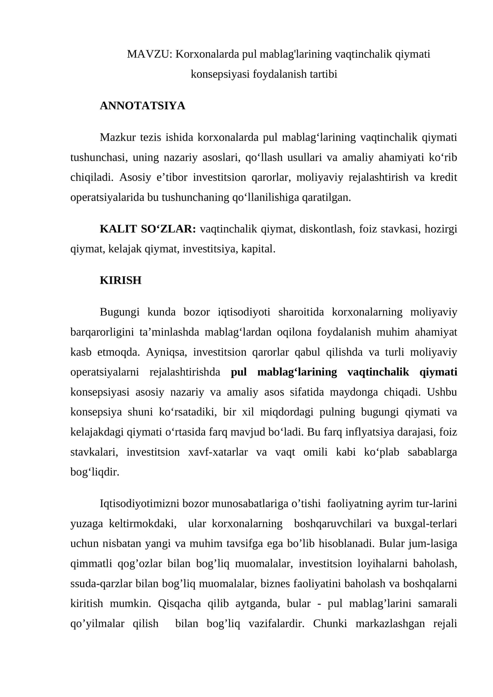 Pul mablag'larining vaqtinchalik qiymati konsepsiyasi 1