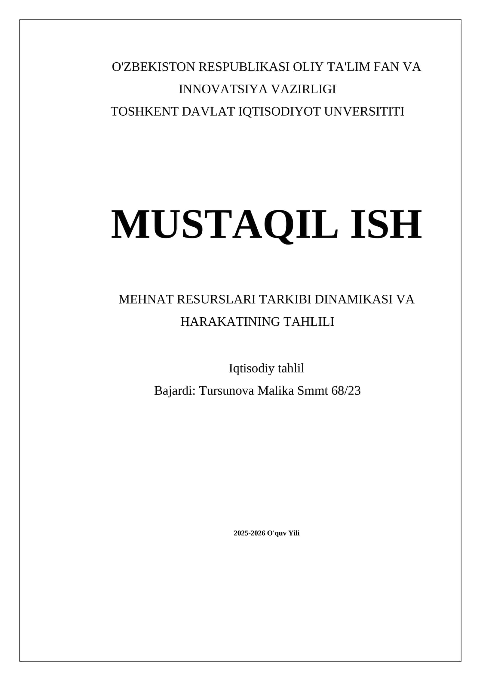 MEHNAT RESURSLARI TARKIBI DINAMIKASI VA HARAKATINING TAHLILI 1
