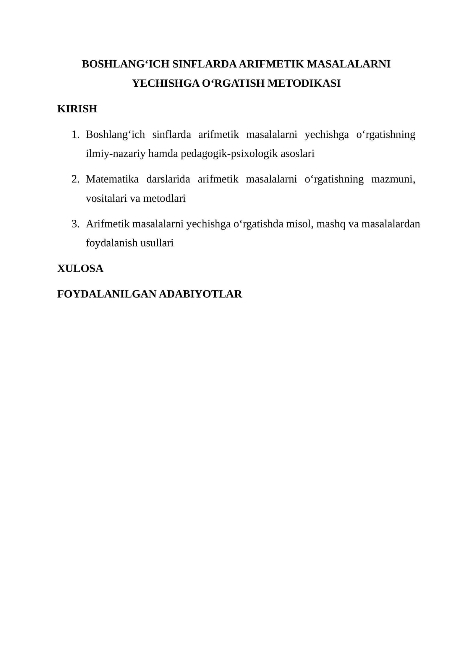 Boshlang‘ich sinflarda arifmetik masalarni yechishga o‘rgatish metodikasi 1