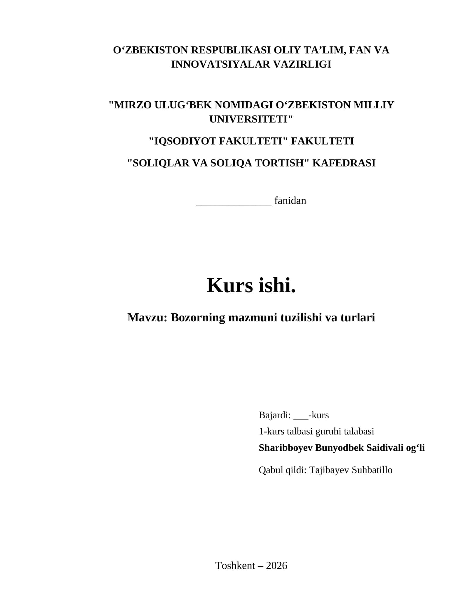 Bozorning mazmuni tuzilishi va turlari 1