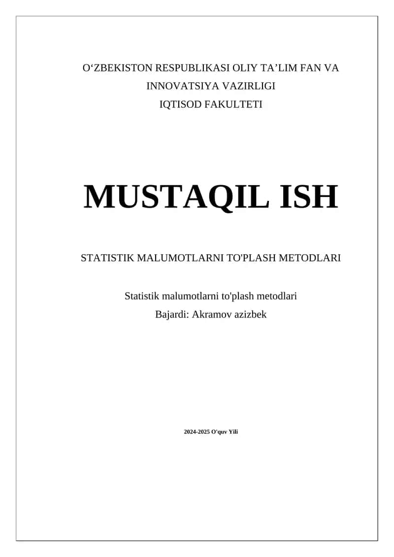 Statistik malumotlarni to'plash metodlari 1