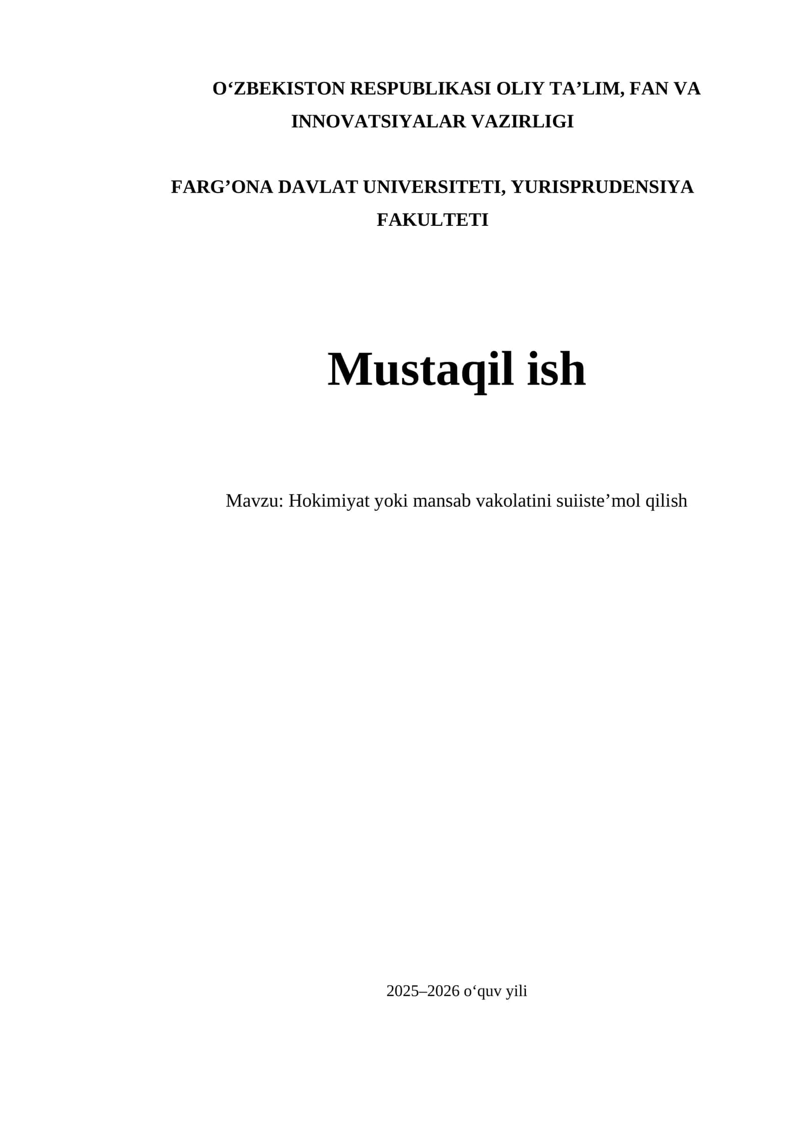 Hokimiyat yoki mansab vakolatini suiisteʼmol qilish 1