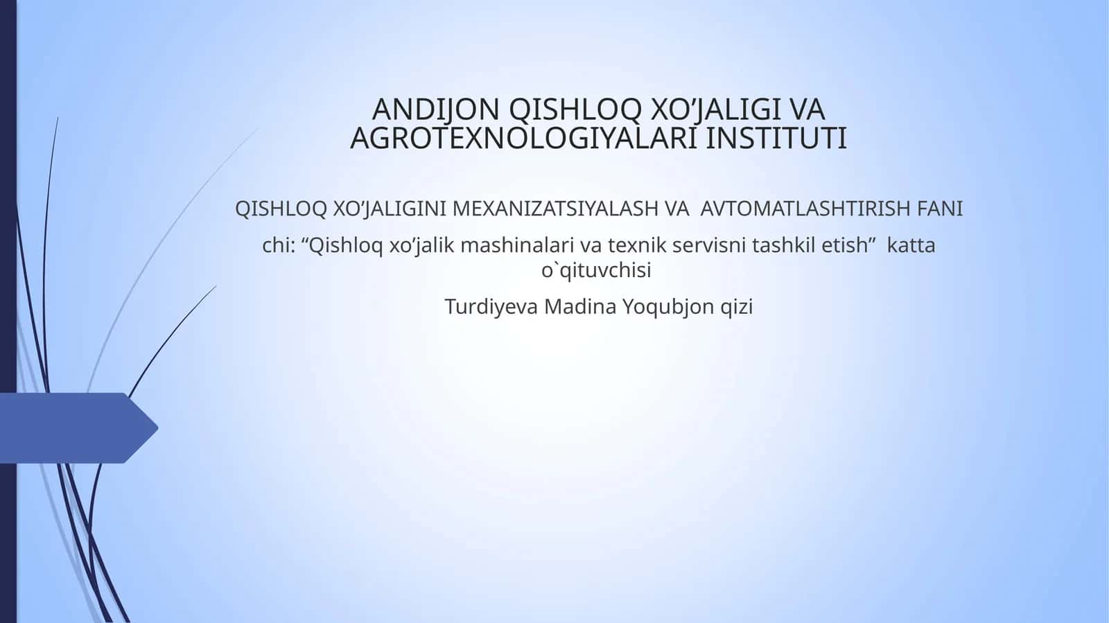 Qishloq xo‘jaligitraktor va avtomobillarning tasnifi va asosiy qismlari ichki yonuv dvigatellarining tasnifi 1