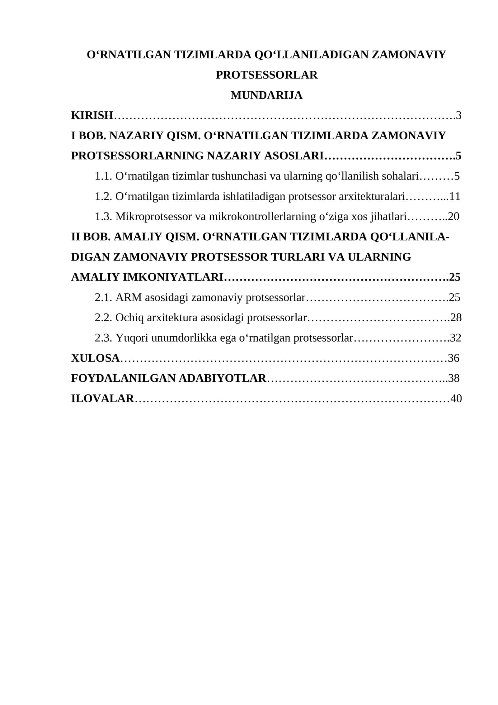O‘rnatilgan tizimlarda qo‘llaniladigan zamonaviy protsessorlar 1