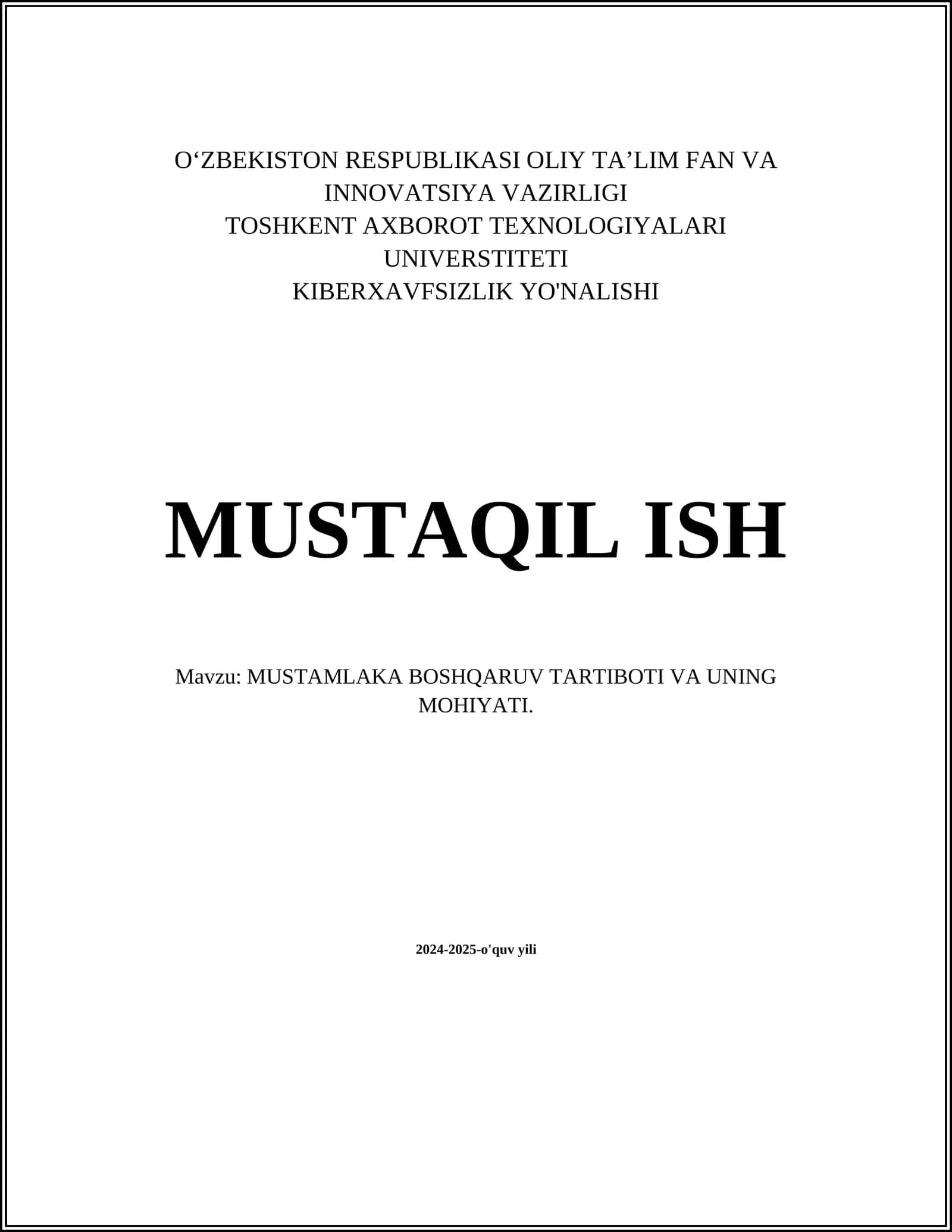 MUSTAMLAKA BOSHQARUV TARTIBOTI VA UNING MOHIYATI 1