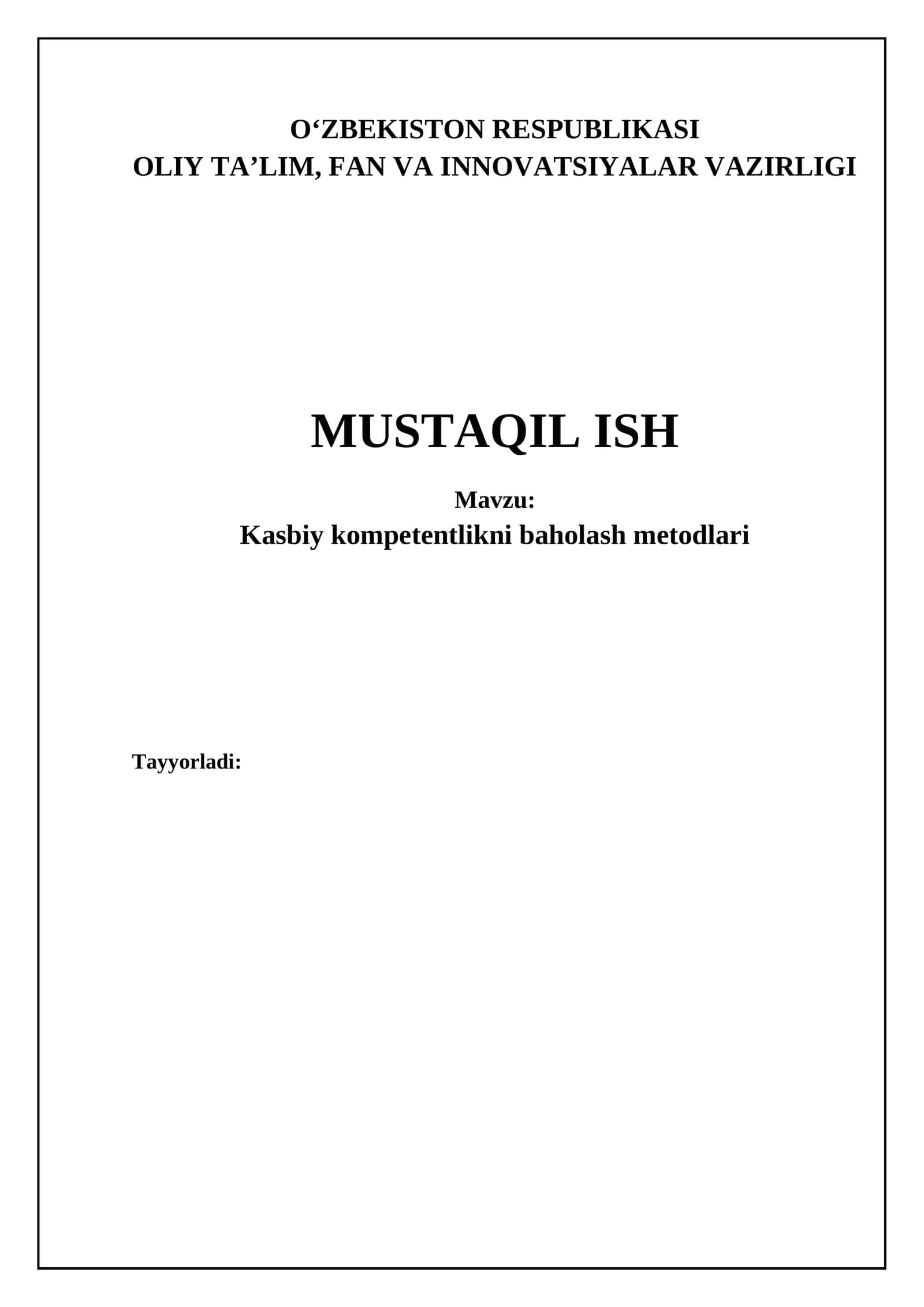 Kasbiy kompetentlikni baholash usullari: Umumiy ko'rinish 1