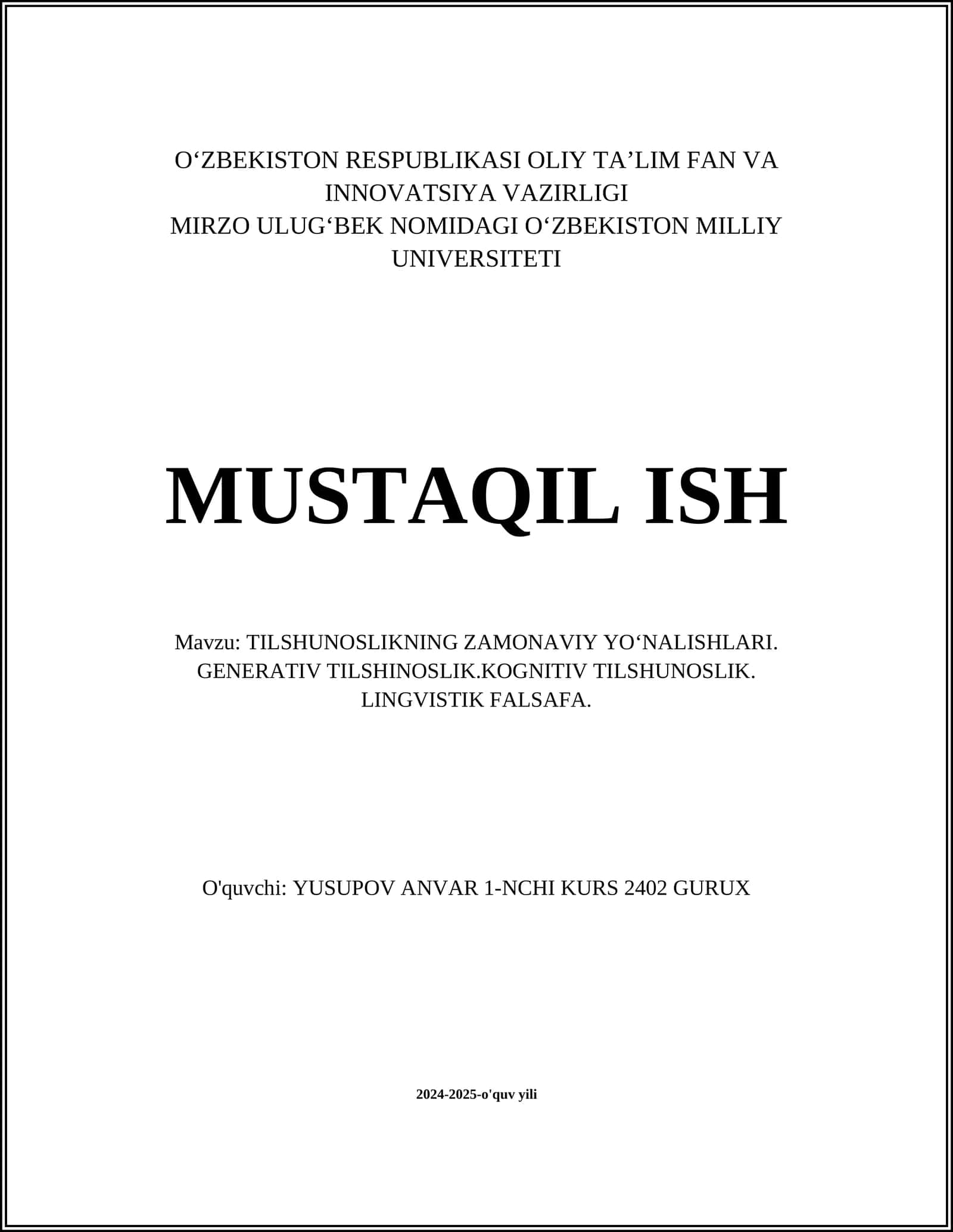 Generativ grammatika nazariyalari 1