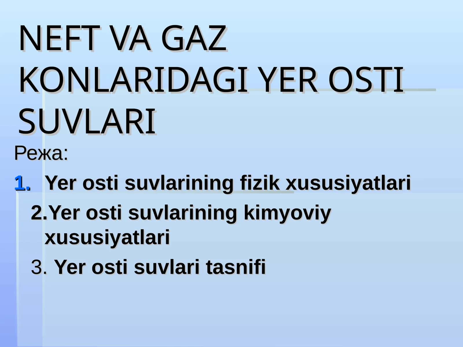 Yer osti suvlaridagi fizik va kimyoviy xususiyatlar 1