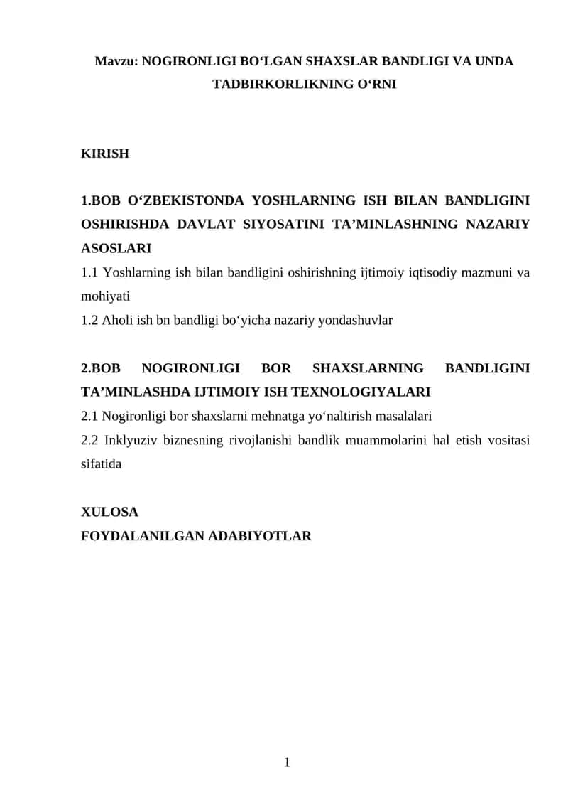 Yoshlarning ish bilan bandligini oshirish 1
