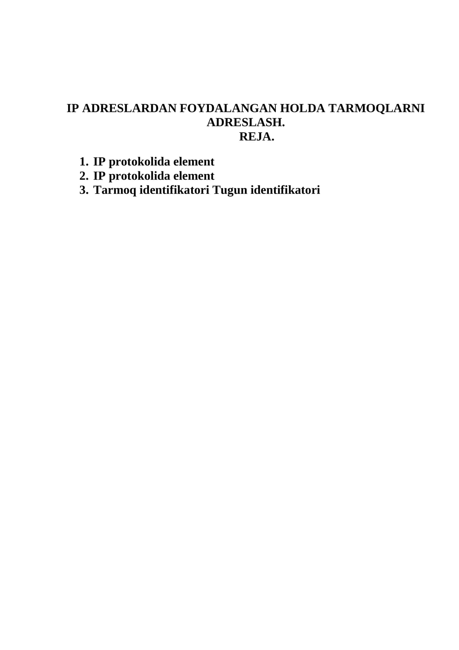 Tarmoqlarni Adreslash 1