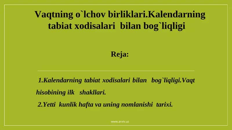 Kalendarning tabiat xodisalari bilan bog`liqligi 1