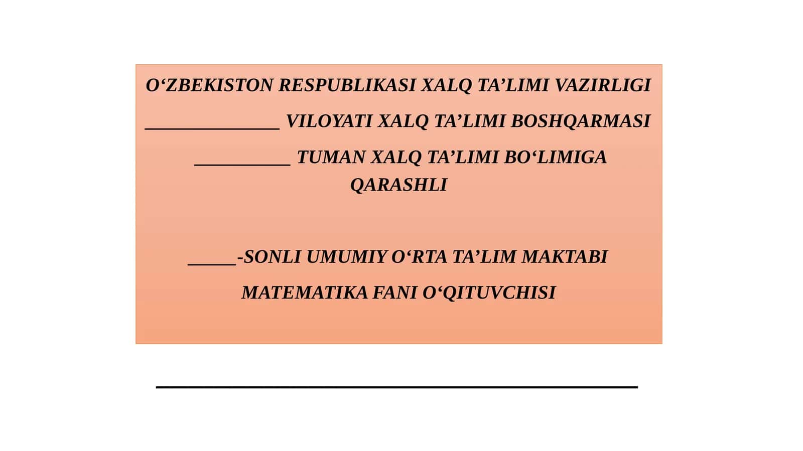 MATEMATIKA FANI O‘QITUVCHISI 9-SINF 1