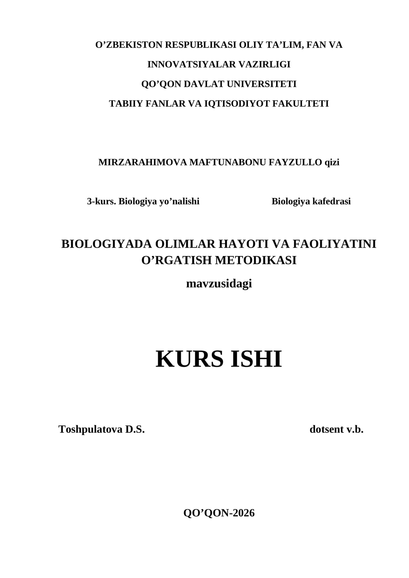 BIOLOGIYADA OLIMLAR HAYOTI VA FAOLIYATINI O’RGATISH METODIKASI 1