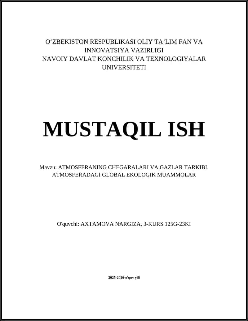 ATMOSFERANING CHEGARALARI VA GAZLAR TARKIBI 1