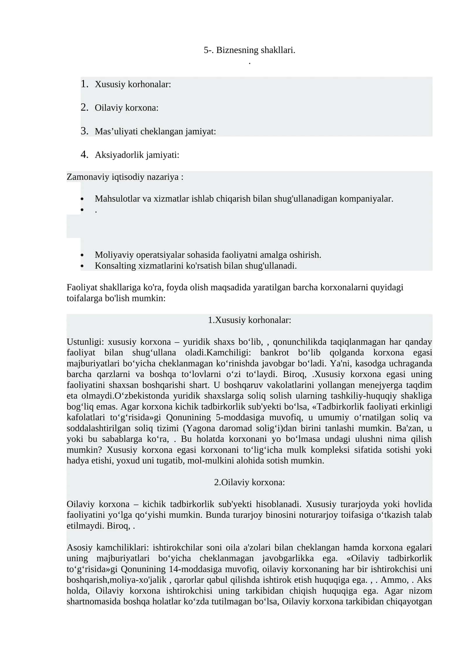 Xususiy korhonalar 1