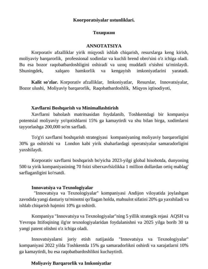 Innovatsiya va Texnologiyalar 1
