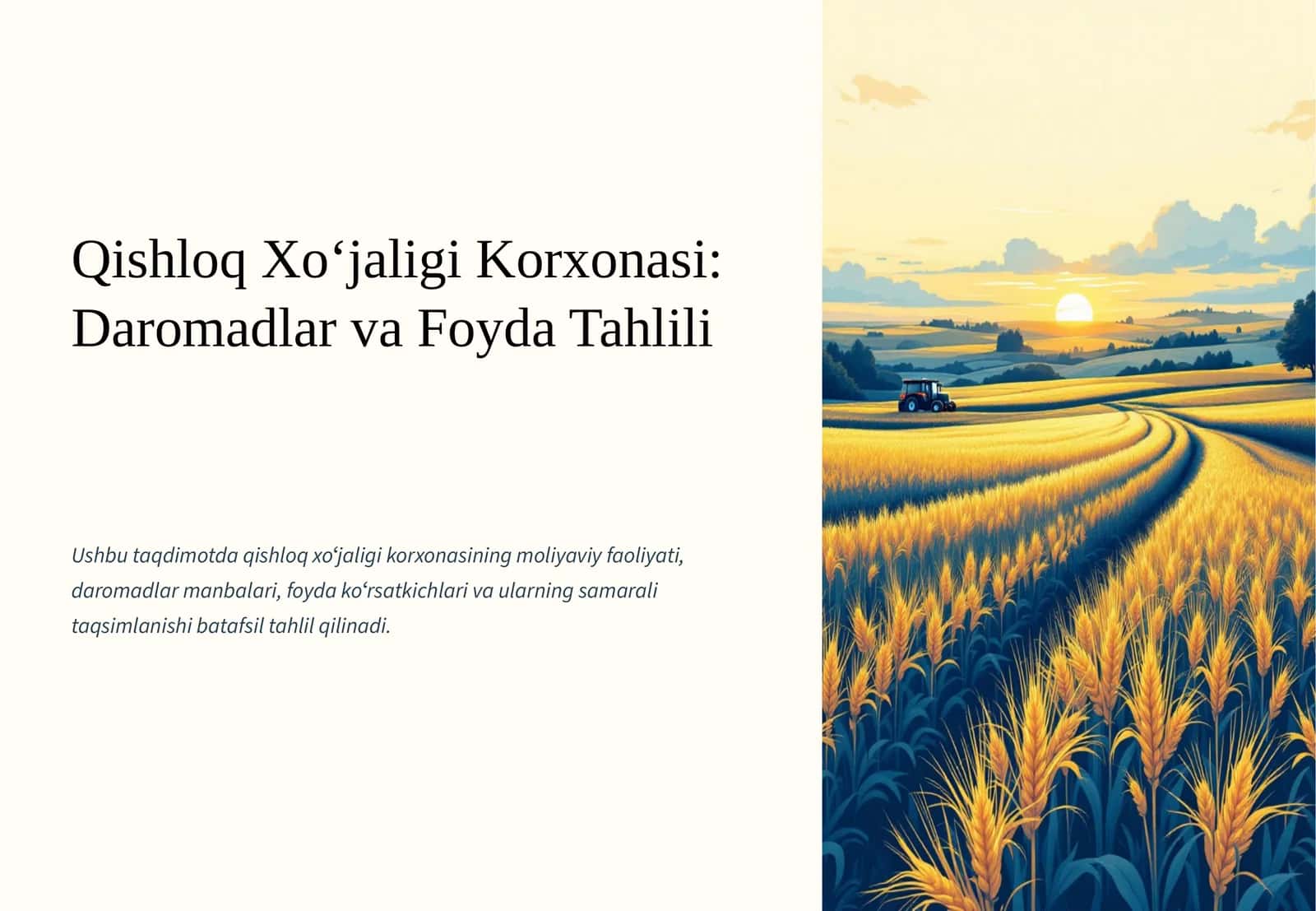 Qishloq Xoʻjaligi Korxonasi: Daromadlar va Foyda Tahlili 1