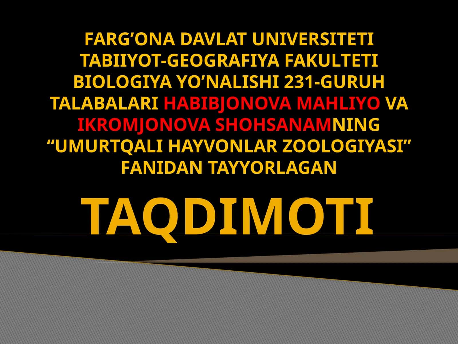 UMURTQALI HAYVONLAR ZOOLOGIYASI 1