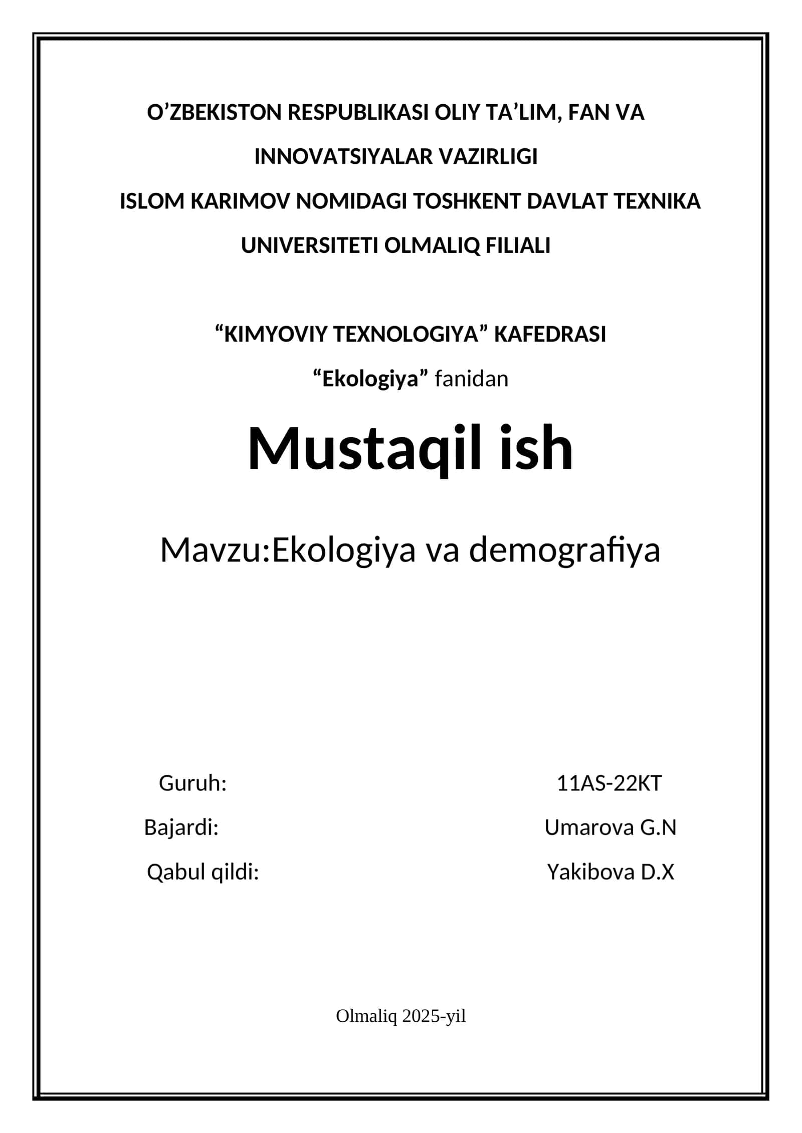 Ekologiya va Demografiya 1