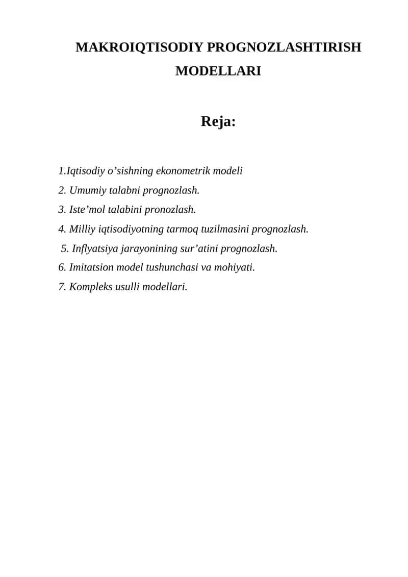 Iqtisodiy Prognozlashtirish Modellari 1