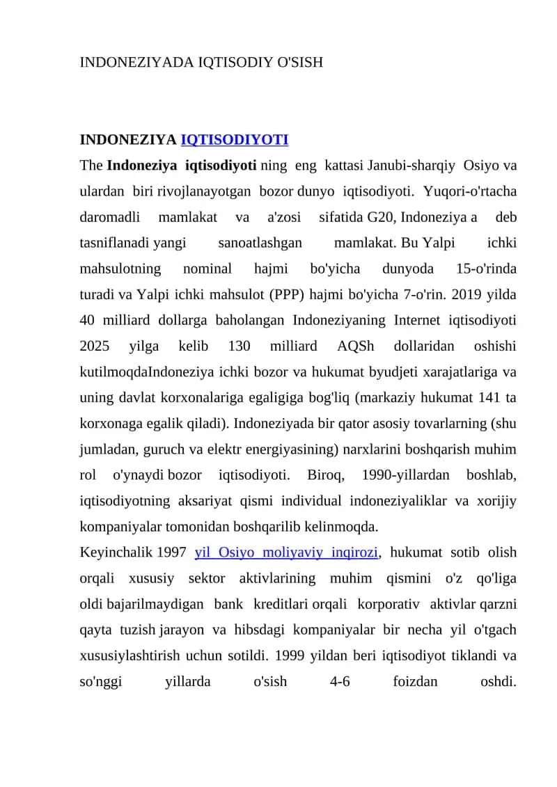 Indoneziyada Iqtisodiy O'Sish 1
